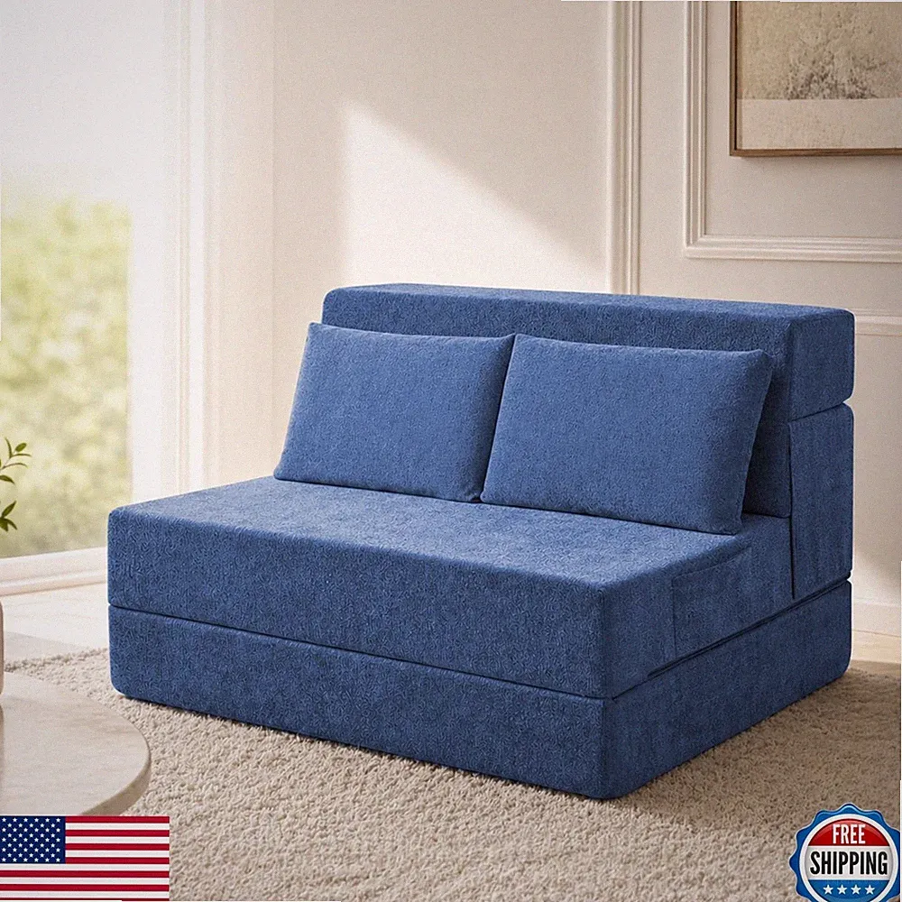 Ressainic Folding Sofa Bed Convertible Sleeper Chair Blue Twin XL