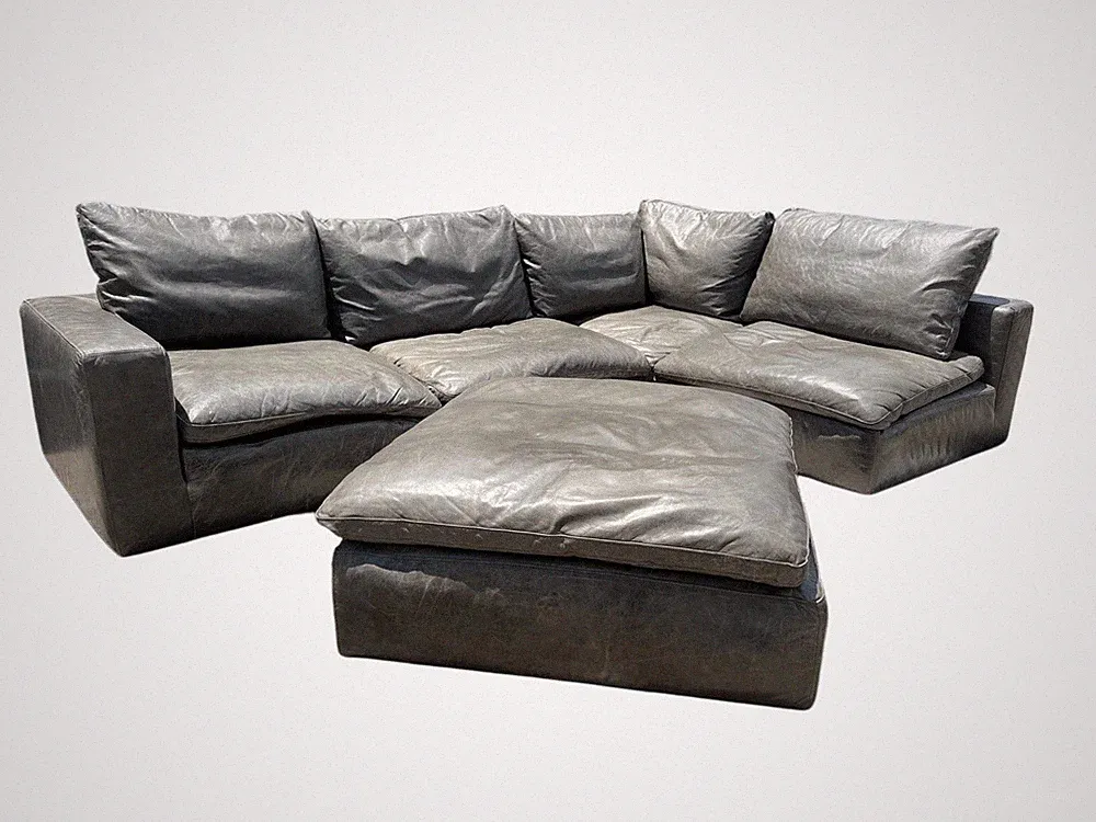 Restoration Hardware Cavalo Leather Pewter 5pc Cloud Couch