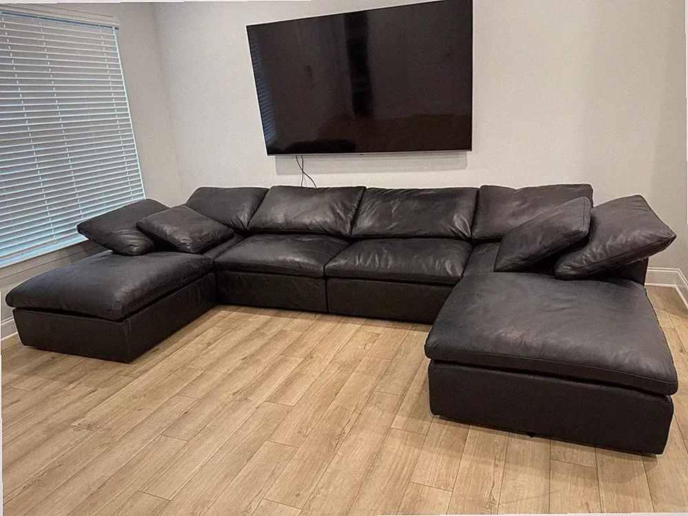 Restoration Hardware Cloud Modular Leather 6-Piece U-Chaise Sectional Black