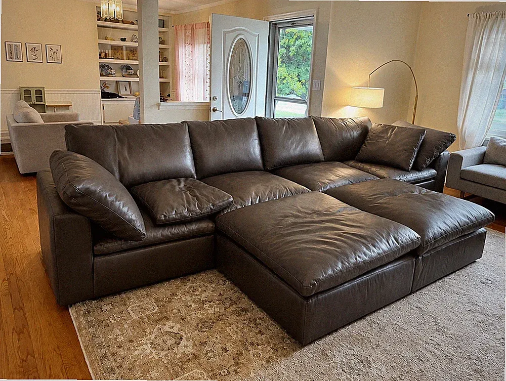 Restoration Hardware Cloud Modular Leather 6-Piece U-Chaise Sectional Black