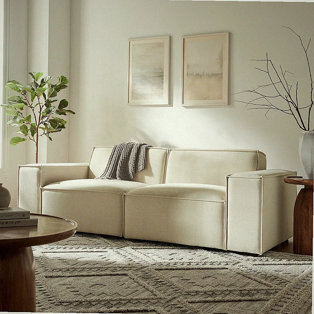 Restore 2-Piece Performance Fabric Upholstered Modular Loveseat in Ecru