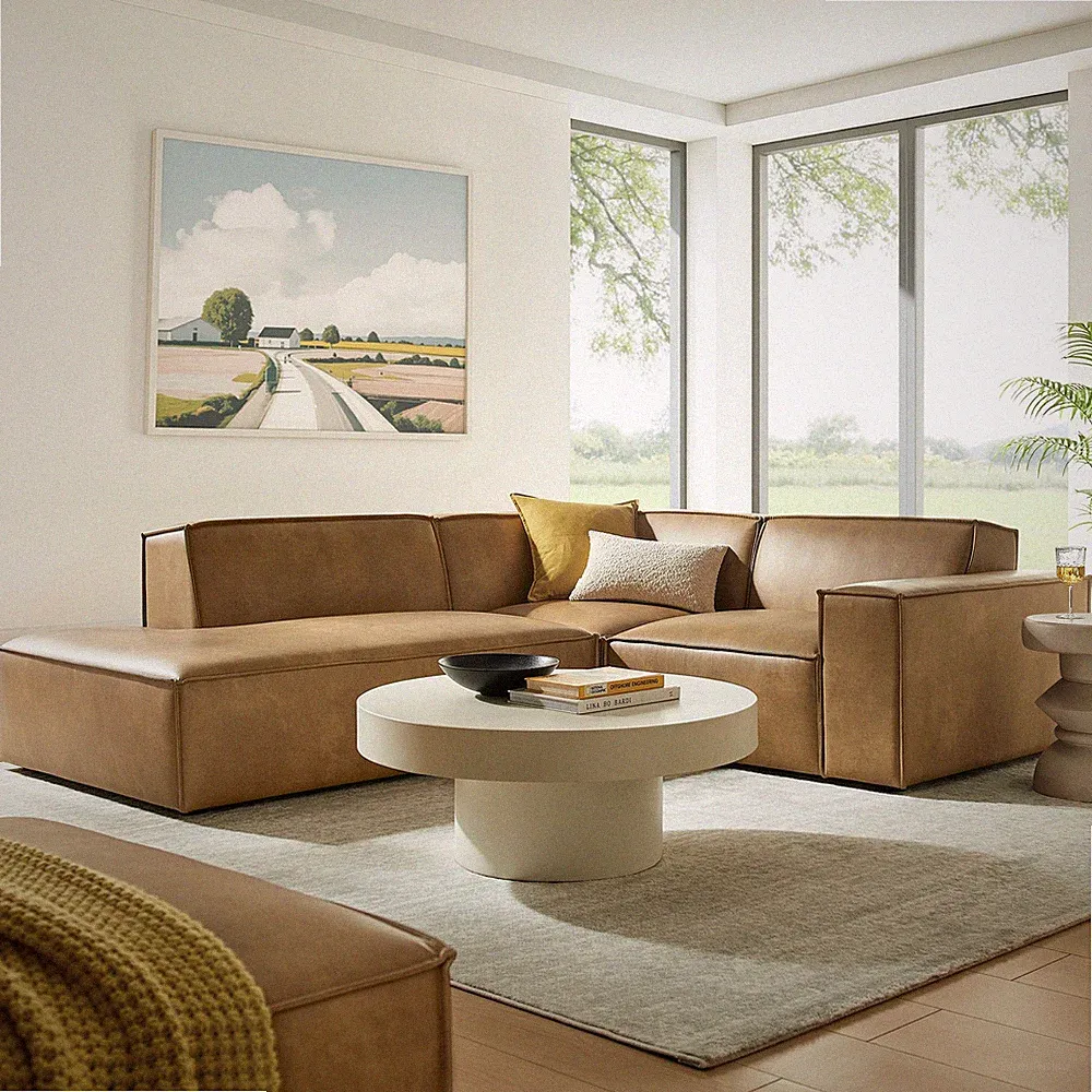 Restore 3-Piece Vegan Leather Modular L-Shaped Sectional Sofa in Toast