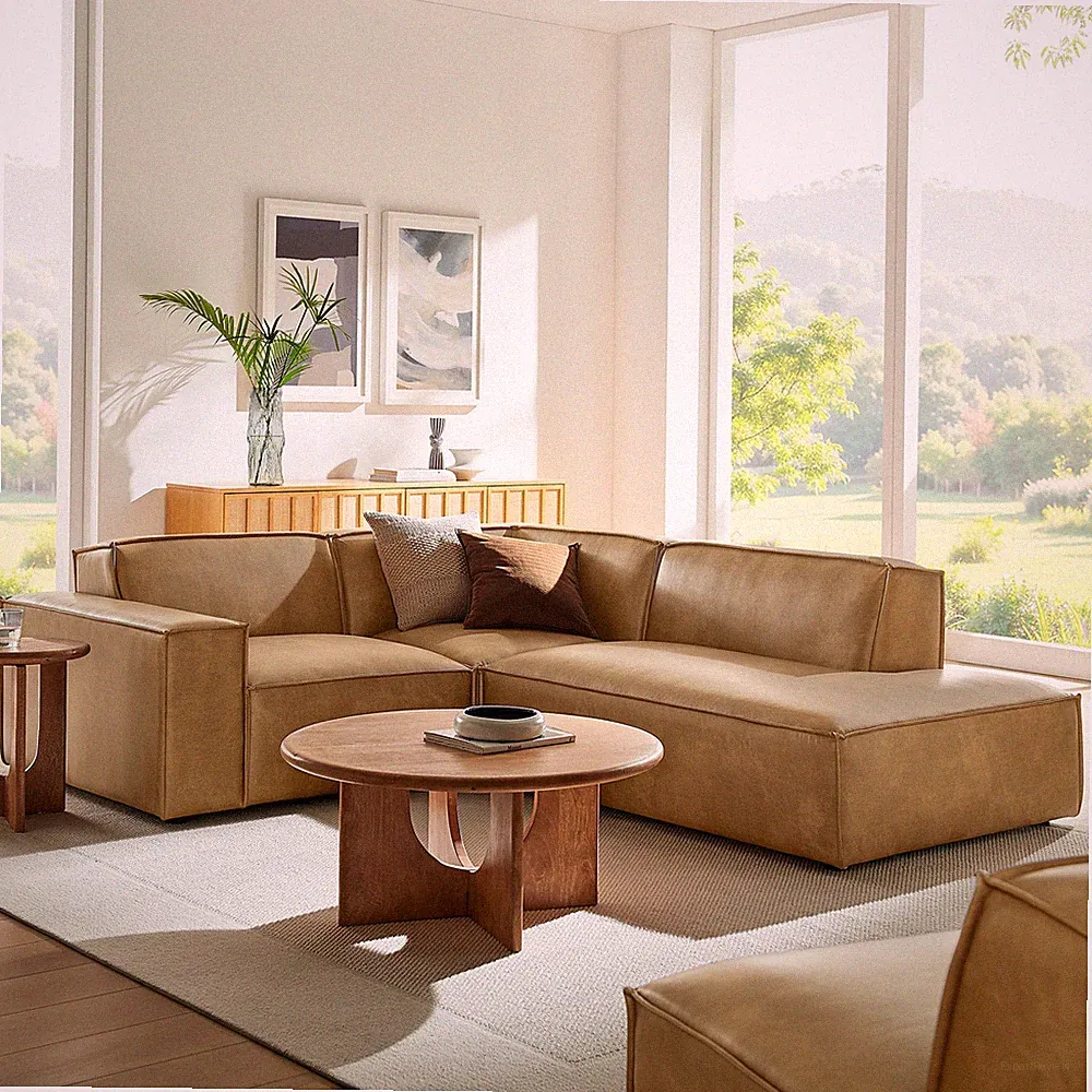 Restore 3-Piece Vegan Leather Modular L-Shaped Sectional Sofa in Toast