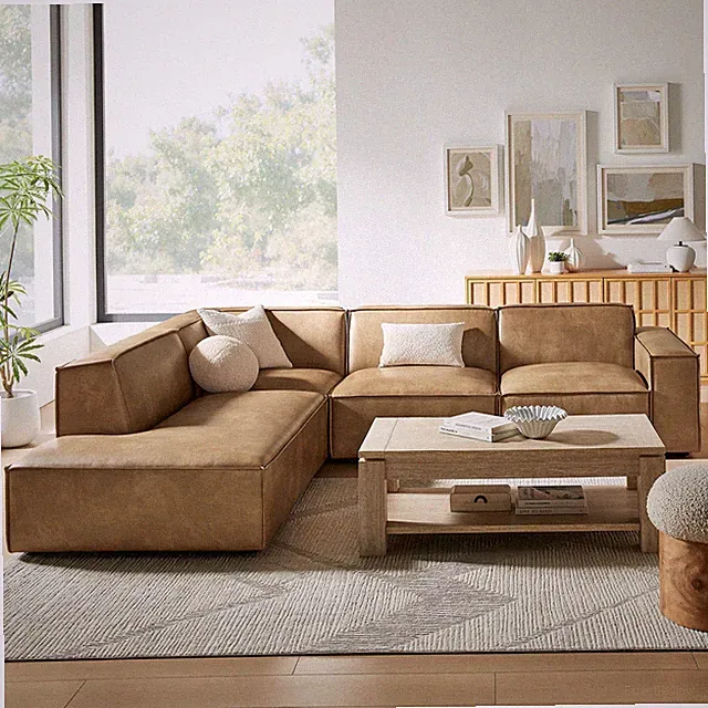 Restore 4-Piece Vegan Leather Modular L-Shaped Sofa in Toast