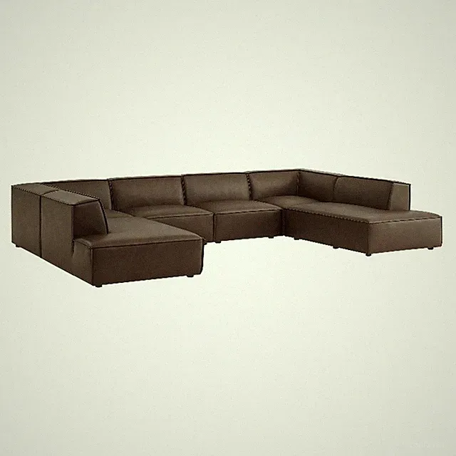 Restore 6-Piece Vegan Leather U-Shaped Armless Sectional Sofa in Espresso