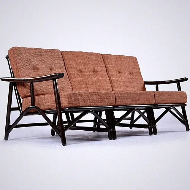 Restored Ficks Reed Far Horizons Rattan Modular Sofa With End Table Set