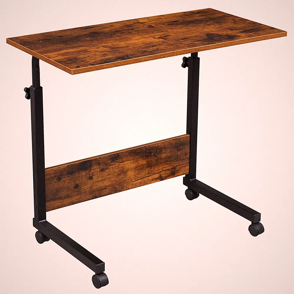 Retro Mobile Side Table Laptop Desk Cart Tray Adjustable Rolling Sofa Bed Table