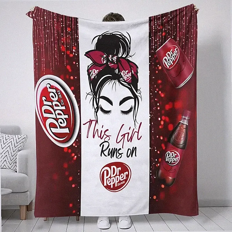 Retro Soda Theme Flannel Blanket Cozy Soft Throw for Sofa Bed
