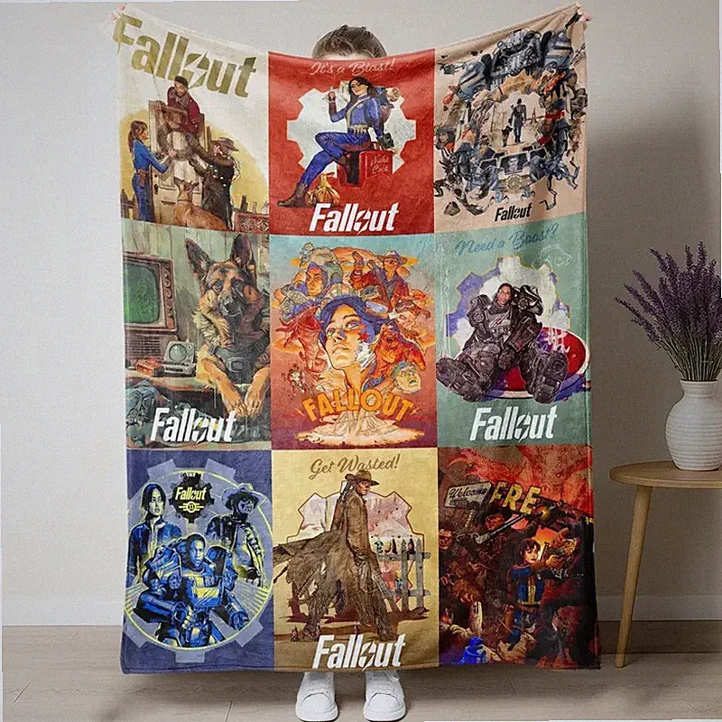 Retro Wasteland Gaming Collage Flannel Blanket Cozy Sofa Bed Throw