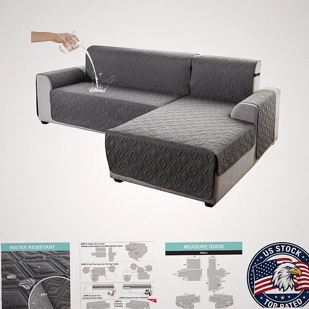 Reversible 100% Waterproof Sectional Couch Cover for L-Shaped Sofa - Dark Gray