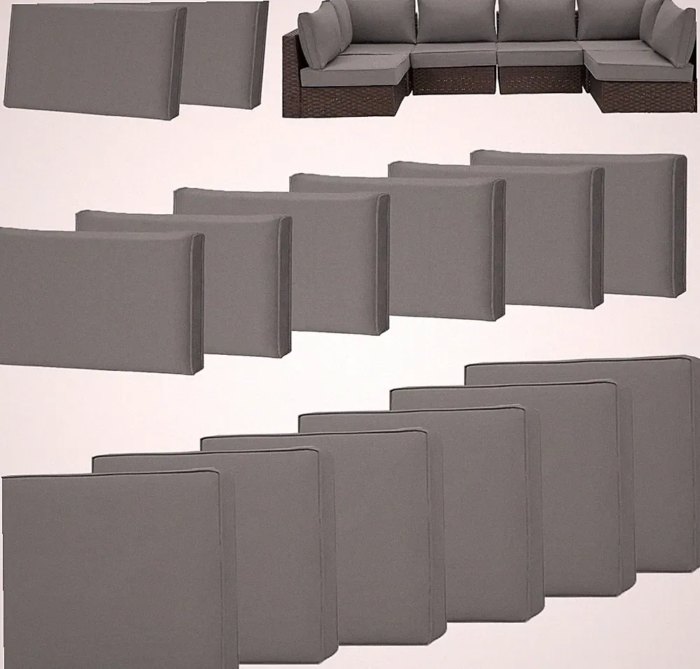 Reversible 14-Piece Outdoor Cushion Covers Set for Patio Furniture, Grey