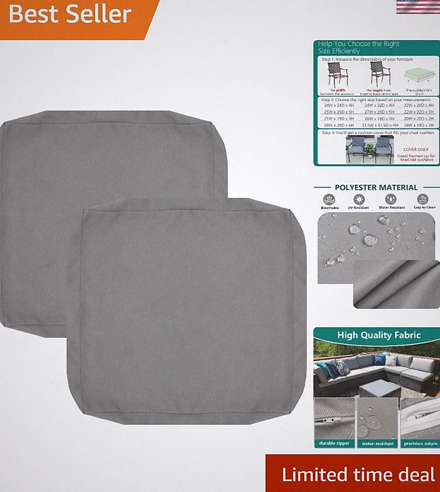 Reversible 2-Pack Outdoor Seat Cushion Covers - Machine Washable Grey Slipcovers