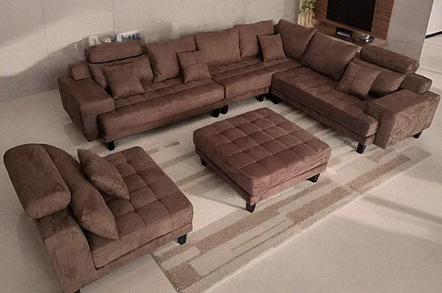 Reversible 5 Pieces Dark Brown Espresso Microfiber Fabric Sectional Sofa S150DBR