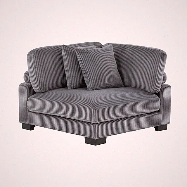 Reversible Chaise Lounge Chair, Gray Corduroy, Armless Corner Seat, Wood Veneer
