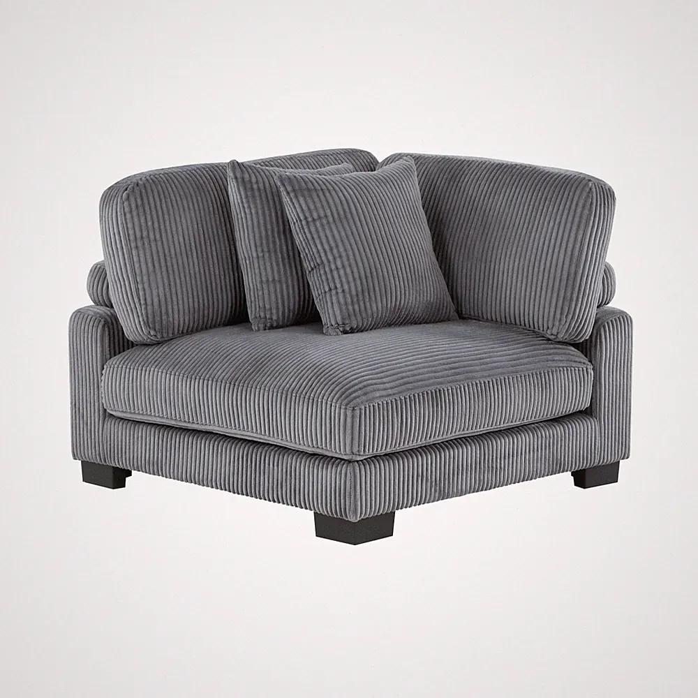 Reversible Chaise Lounge Chair, Gray Corduroy, Wood Veneer, Armless