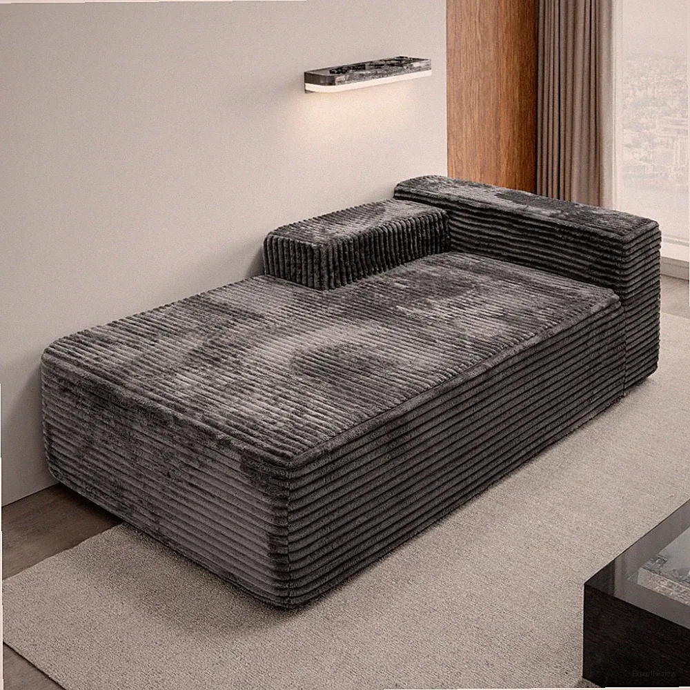 Reversible Chaise Lounge Sofa 2-Seater Modular Sectional Sleeper Plush Corduroy