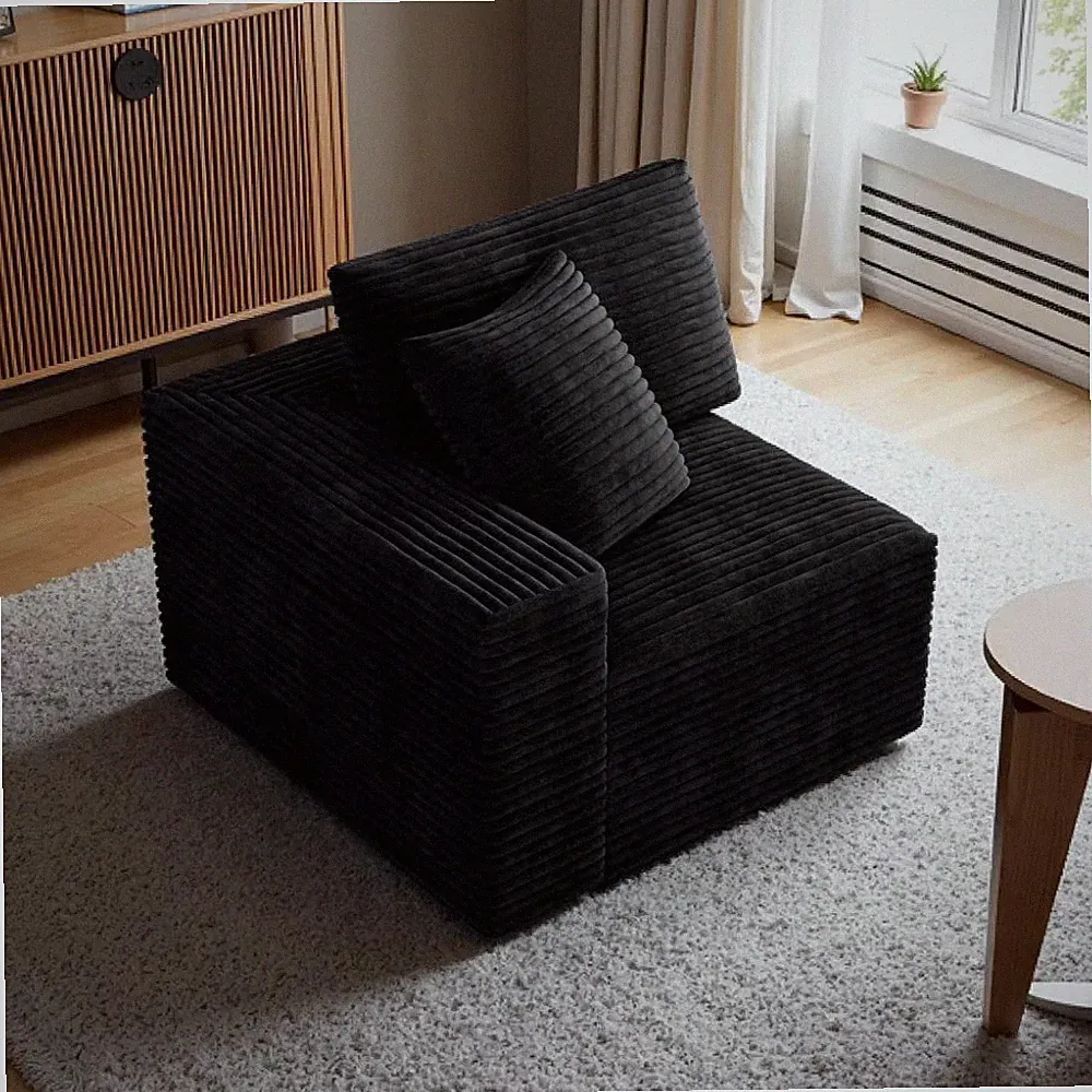 Reversible Chaise Sectional Sleeper Sofa, Plush Corduroy, No Assembly