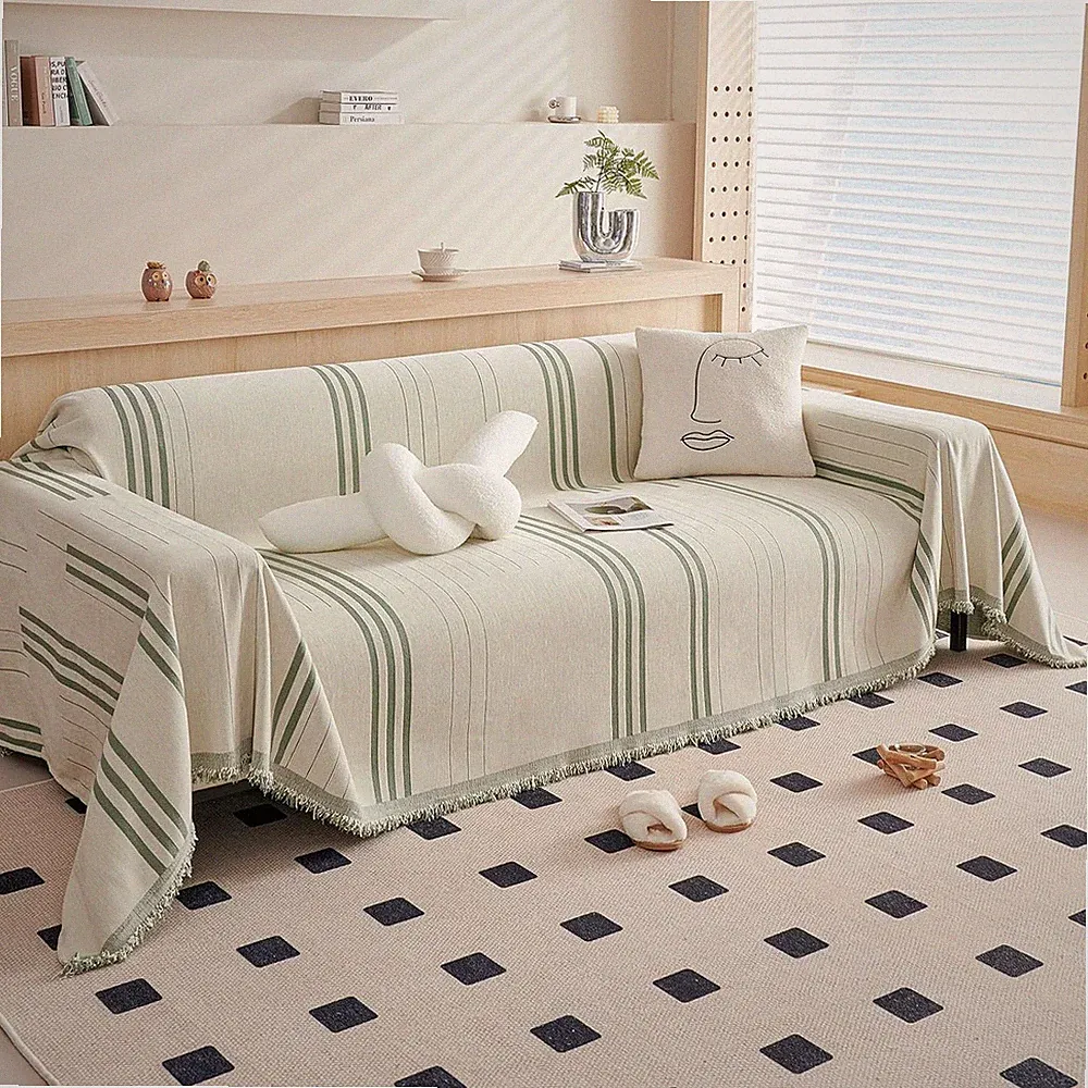 Reversible Chenille Loveseat Couch Cover for Pets, Beige & Green, 71"x118