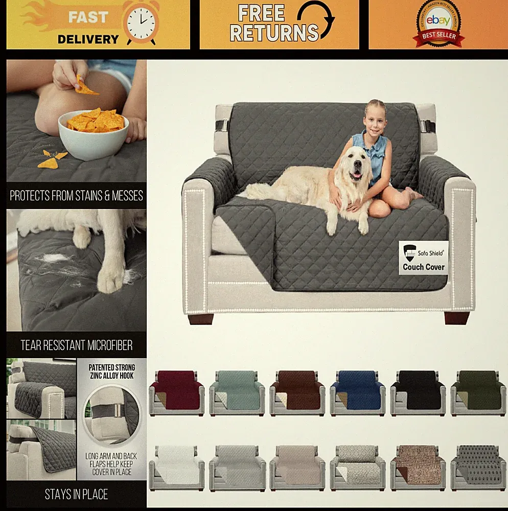Reversible Couch Cover for Dogs & Cats, Stain Resistant, Machine Washable, 54" S