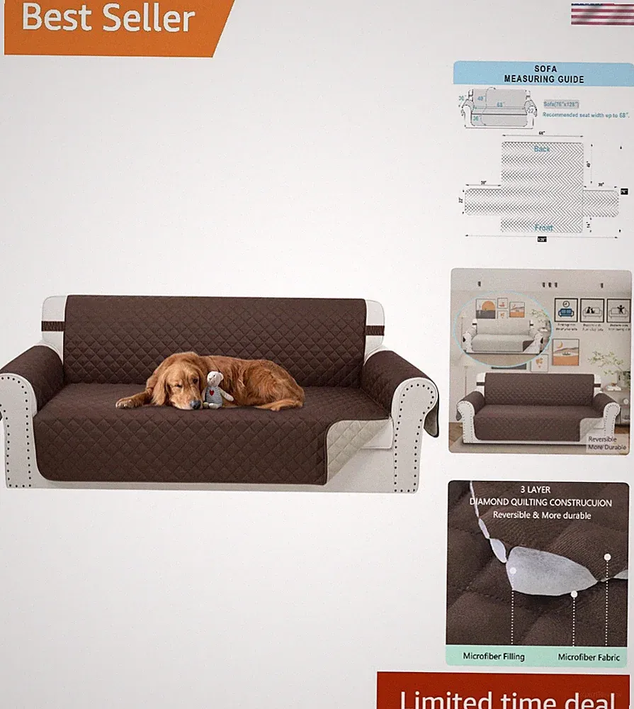 Reversible Couch Cover Sofa Protector Washable Water Resistant Pet Friendly