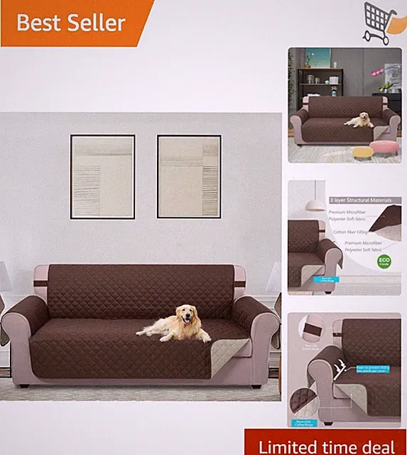 Reversible Couch Cover Water-Resistant Dog Sofa Protector Fit 68 Inches