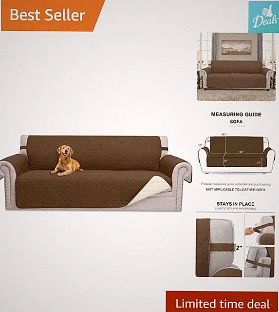 Reversible Couch Cover with Elastic Straps for 68" Sofa - Brown/Ivory