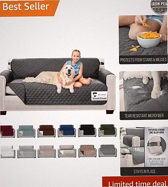 Reversible Couch Slip Cover for Dogs with Strap, Charcoal