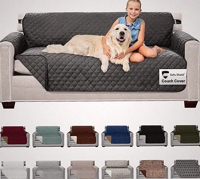 Reversible Couch Slipcover for Dogs with Strap Charcoal