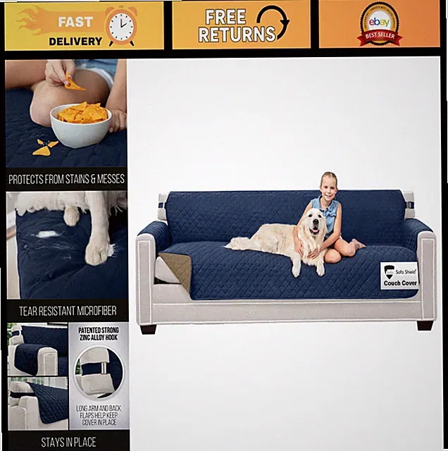 Reversible Couch Slipcovers for Dogs & Cats, Stain Resistant, 88" Seat, Machine
