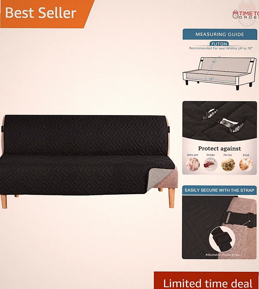 Reversible Futon Cover Polyester Water Resistant Sofa Slipcover Kids Pets