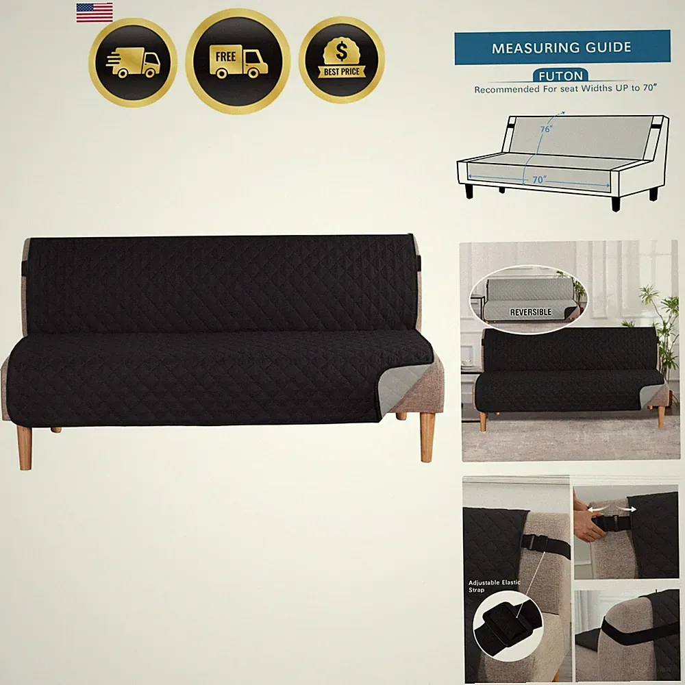 Reversible Futon Cover Water Repellent Armless Sofa Slipcover Washable Furnit...