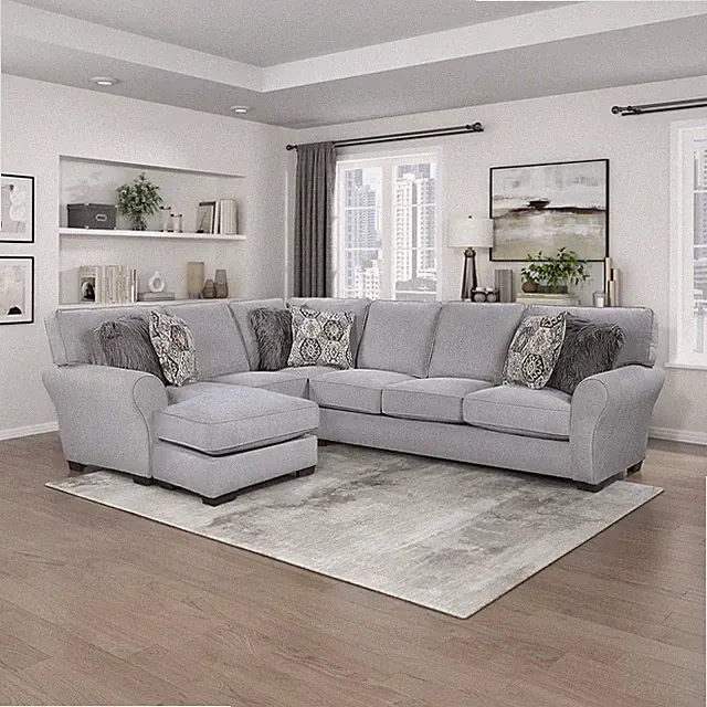 Reversible Grey Sectional Sofa, 6-Seater Chenille Couch for Living Room/Office