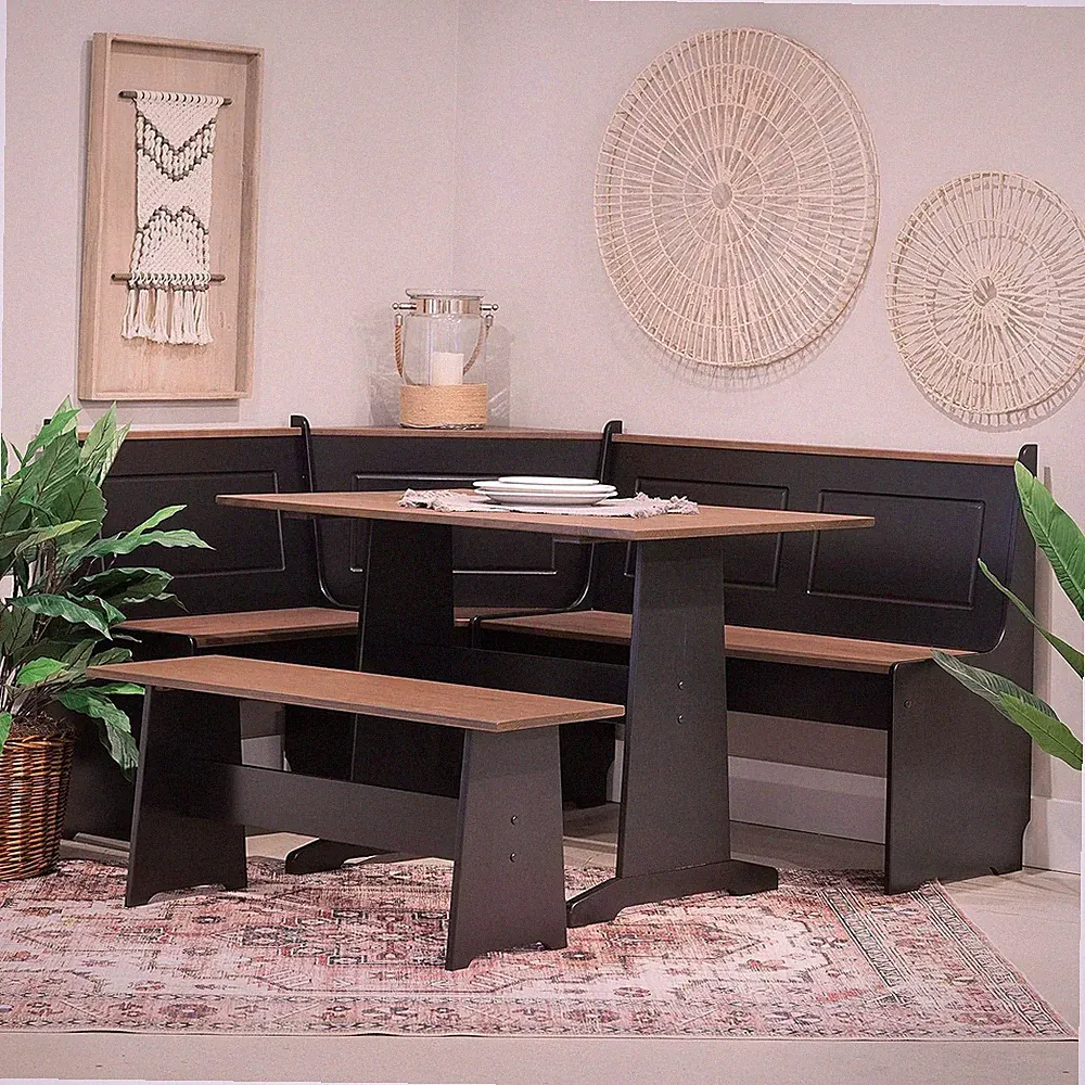 Reversible Kitchen Nook Set Dining Table Bench Corner Unit Black & Pecan