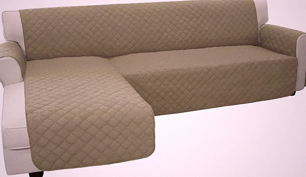 Reversible L-Shape Sectional Couch Cover, Small, Beige/Beige | Soft Sofa