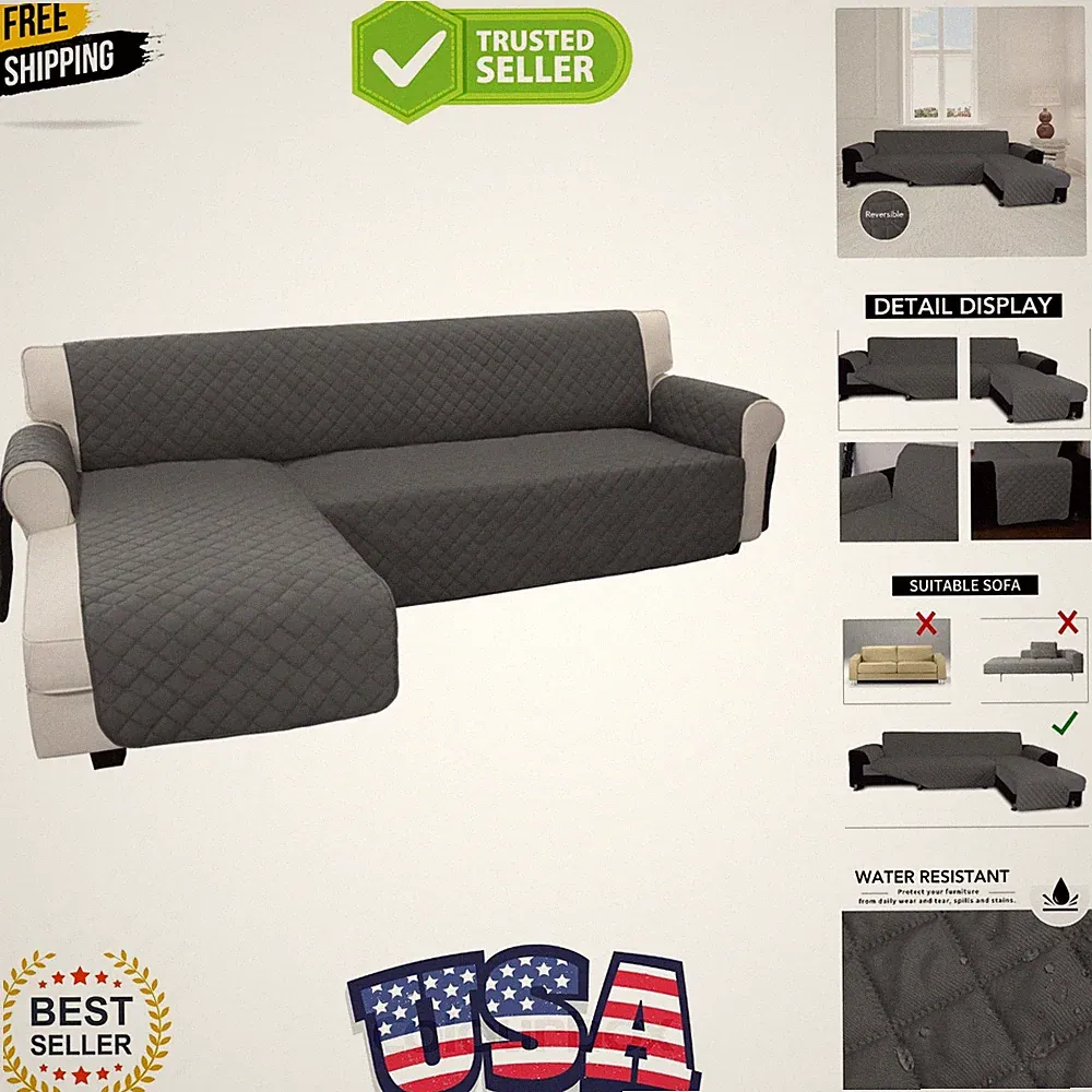 Reversible L-Shape Sectional Couch Cover, X-Large, Dark Gray