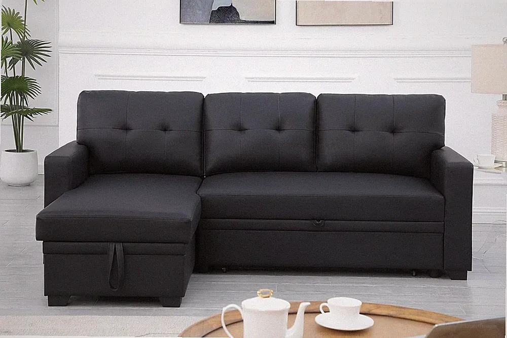Reversible L-Shape Sleeper Sofa Bed with Storage Chaise & Removable Cushions