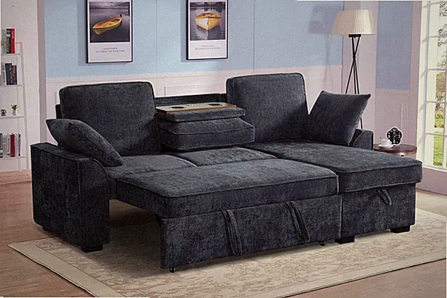 Reversible L-Shape Sleeper Sofa Bed with Storage, USB Ports & Cup Holders