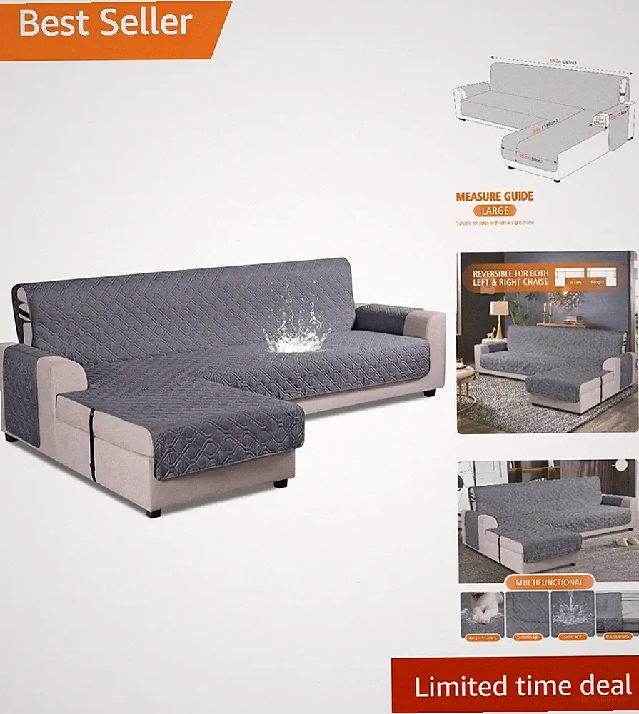 Reversible Large Sectional Couch Cover - Durable Waterproof Protector for Pets