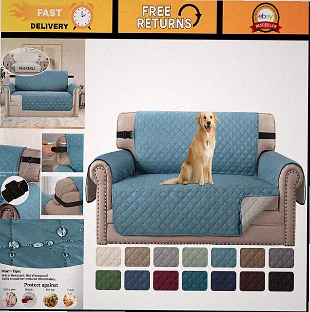 Reversible Loveseat Couch Cover for 2 Cushions - Water Repellent, Non-Slip Prote
