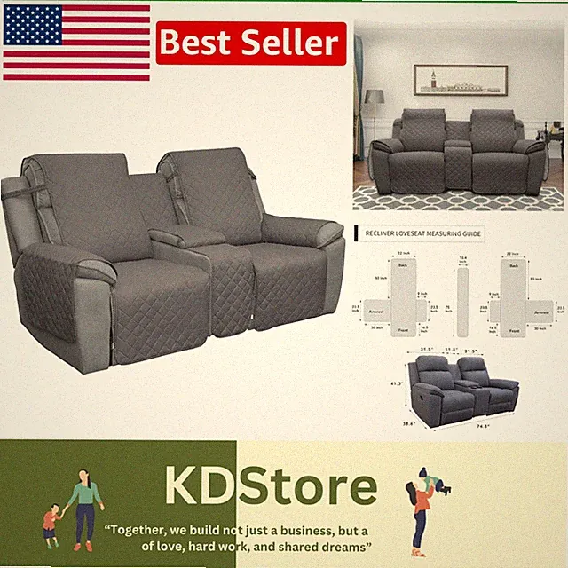 Reversible Microfiber Loveseat Recliner Cover with Console - Water-Resistant...