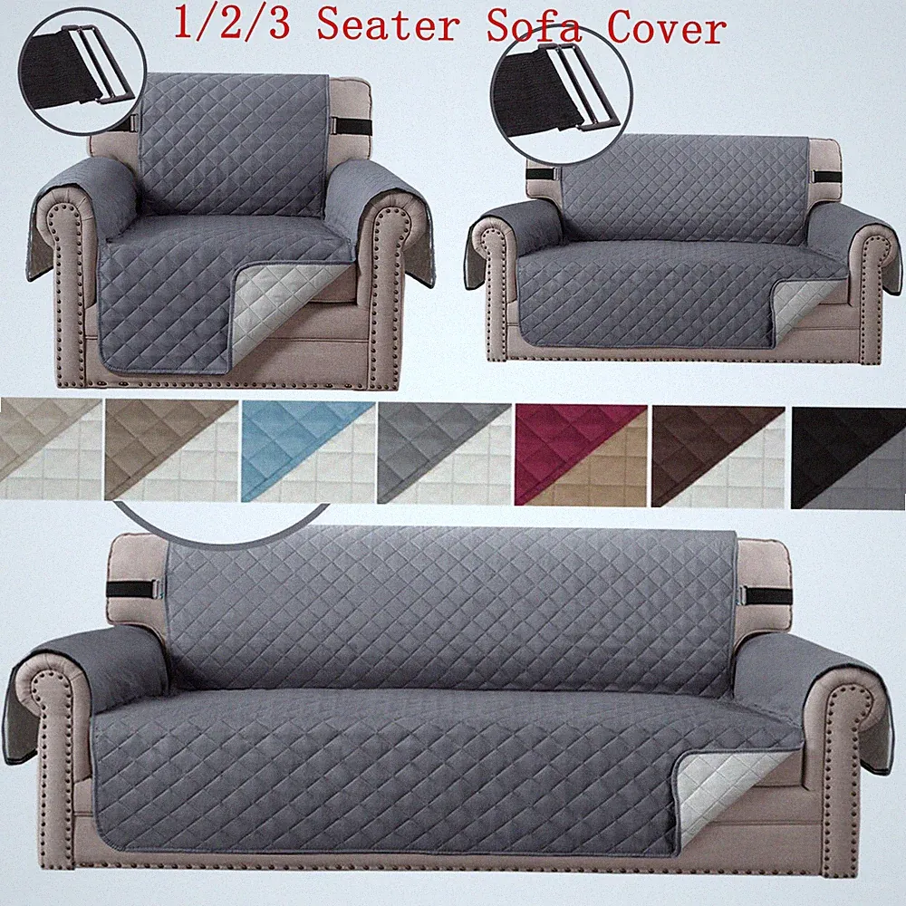 Reversible Quilted Sofa Cover Water Resistant Non-Slip 1/2/3Seat Couch Slipcover