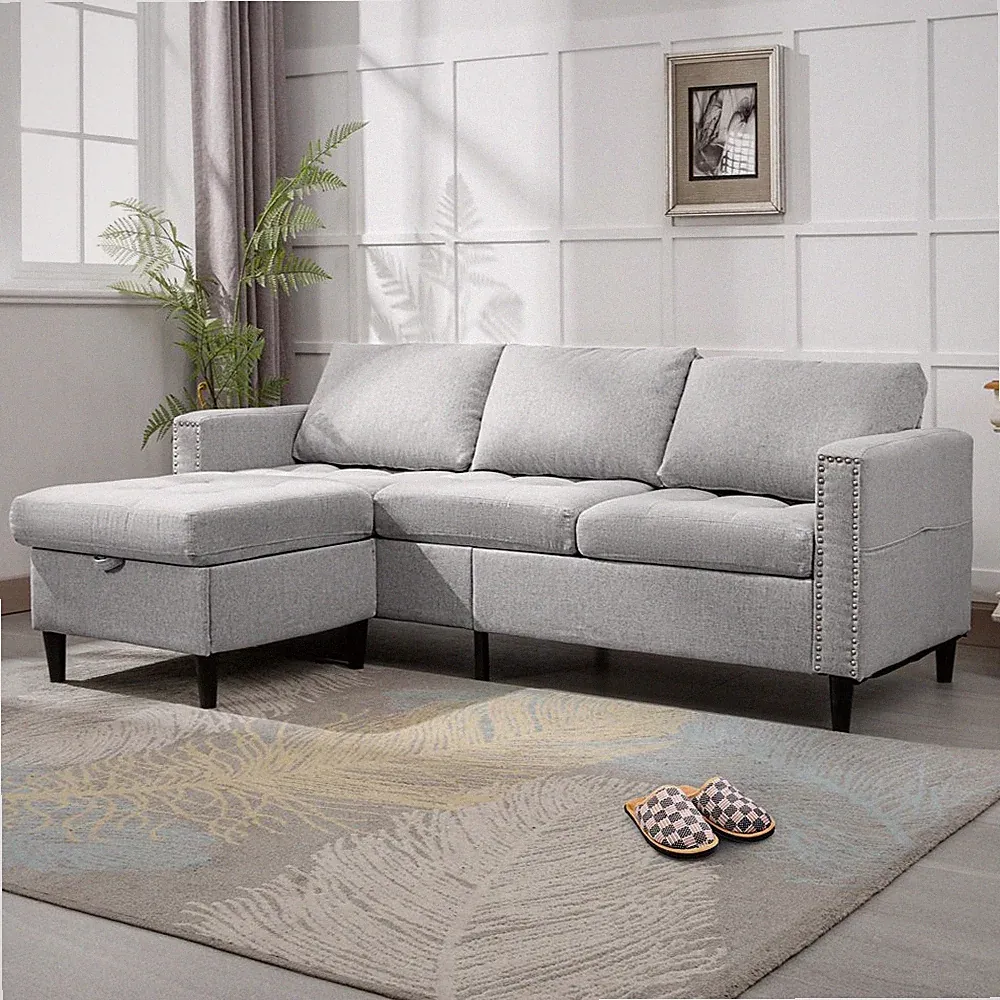 Reversible Sectional Couch Set 3 Seat, L Shaped Modular Sleeper Sofa Bed with Fl