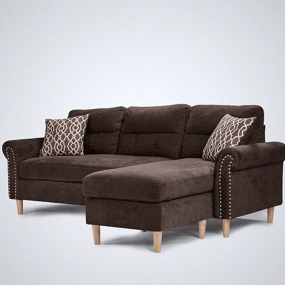 Reversible Sectional Set Tan – W/2 Accent Pillows, Modular Sofa for Living Room