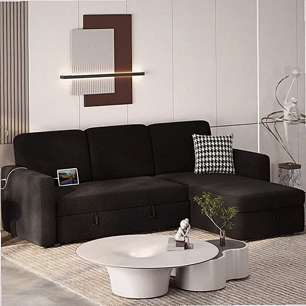 Reversible Sectional Sofa Bed L-Shaped Pull Out Couch Bed w/Chaise &USB &Storage