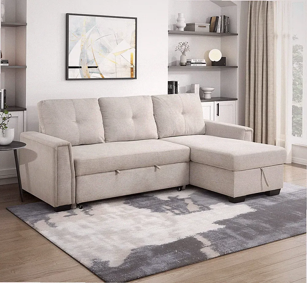 Reversible Sectional Sofa Chaise Bed Storage Tufted