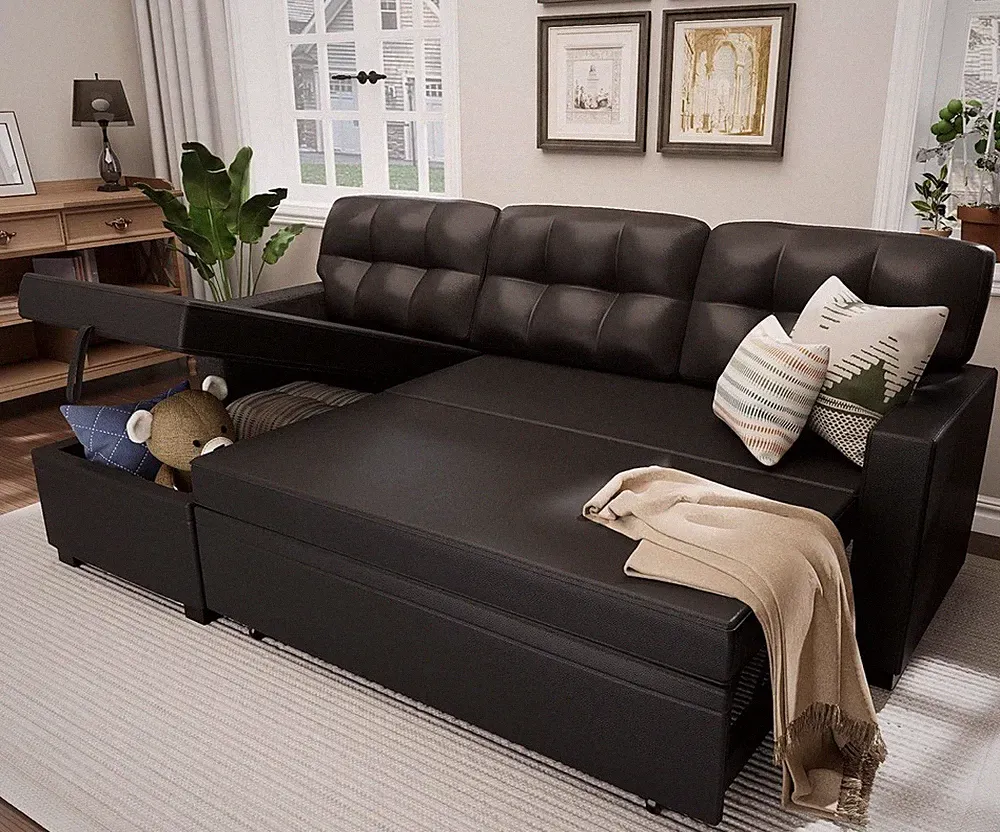 Reversible Sectional Sofa Couch, Sleeper Sofa Bed with Storage Chaise Pull Out C