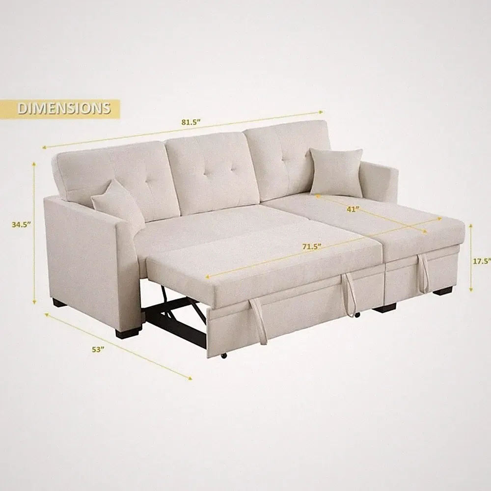 Reversible Sleeper Sectional Sofa with Storage Chaise and Pull Out Sleeper Bed