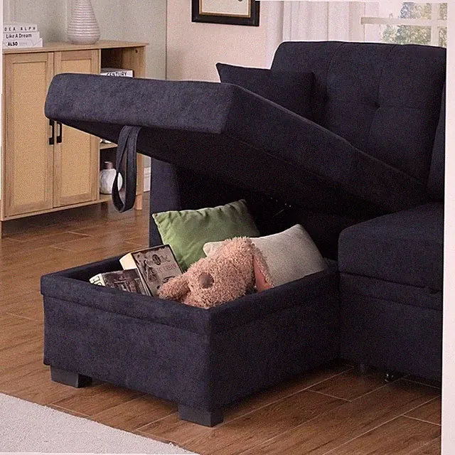 Reversible Sleeper Sectional Sofa with Storage Chaise and Pull Out Sleeper Bed