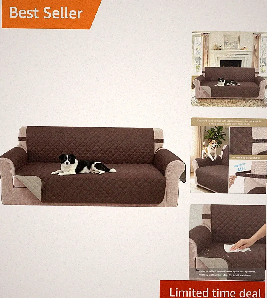 Reversible Sofa Cover for 3 Cushions - Chocolate & Beige, Stain Resistant