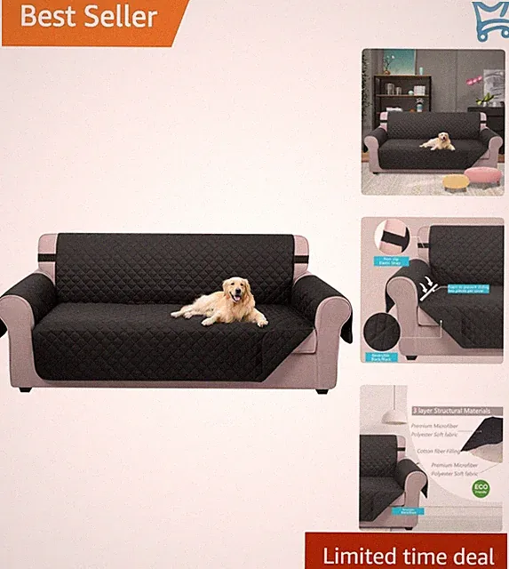 Reversible Sofa Cover Microfiber Water Resistant Pets Couch Protector for 3 C...